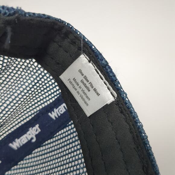 Wrangler Snapback Trucker Hat Blue One Size Mesh Back Embroidered - Picture 10 of 10